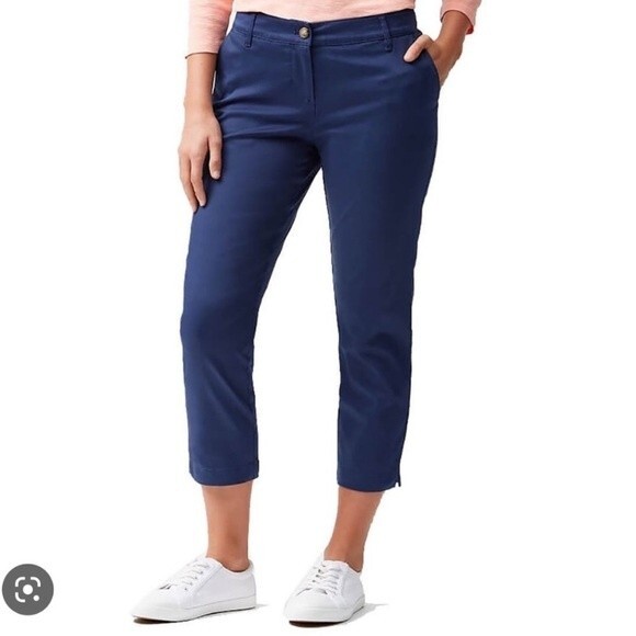 Talbots Navy Girlfriend Chino Relaxed Leg Ankle Length Mid-Rise Stretchy Classic - Picture 1 of 13